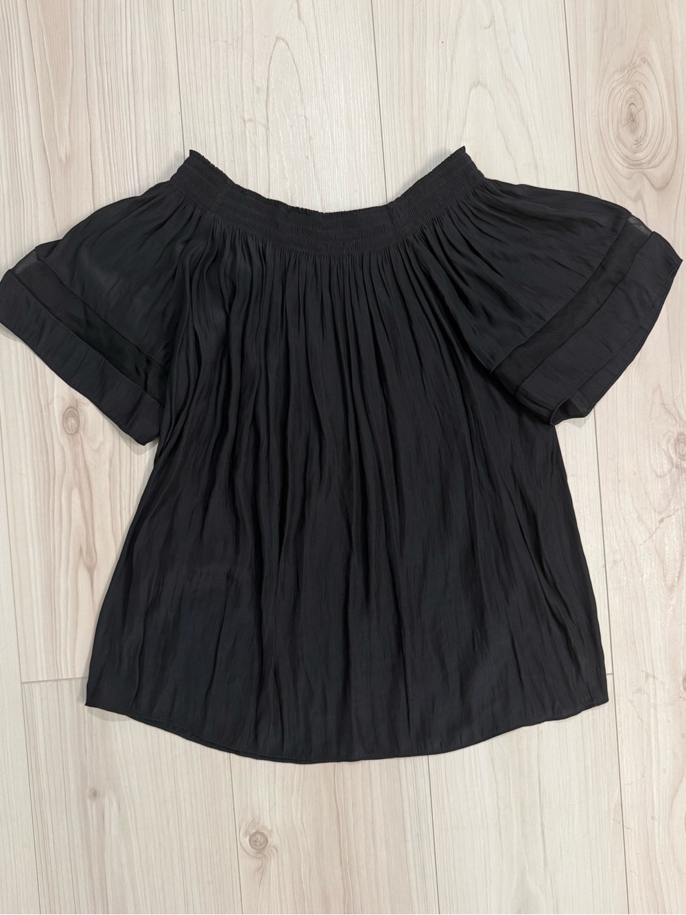 Ramy Brook NY-Off-Shoulder Black Pleated Women's Top-100% Silk